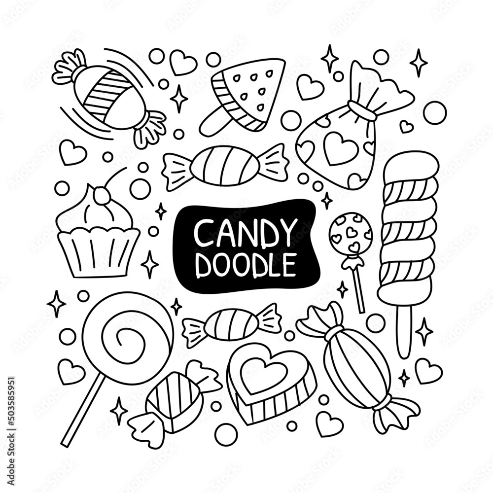 set candy doodle hand drawn design Stock Vector Adobe Stock