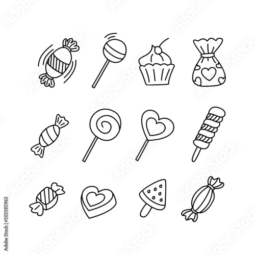set candy doodle hand drawn design