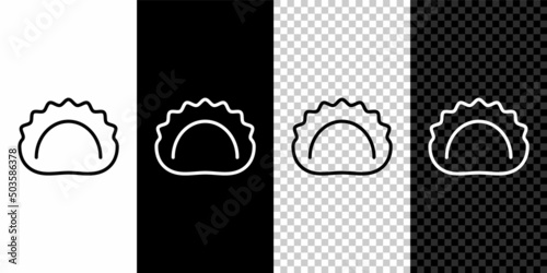 Set line Dumplings icon isolated on black and white background. Pierogi, varenyky, pelmeni, ravioli. Traditional Ukrainian food. Vector