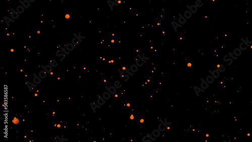 Orange liquid splashes, swirl and waves with scatter drops. Royalty high-quality free stock of paint, oil or ink splashing dynamic motion, design elements for advertising isolated on black background