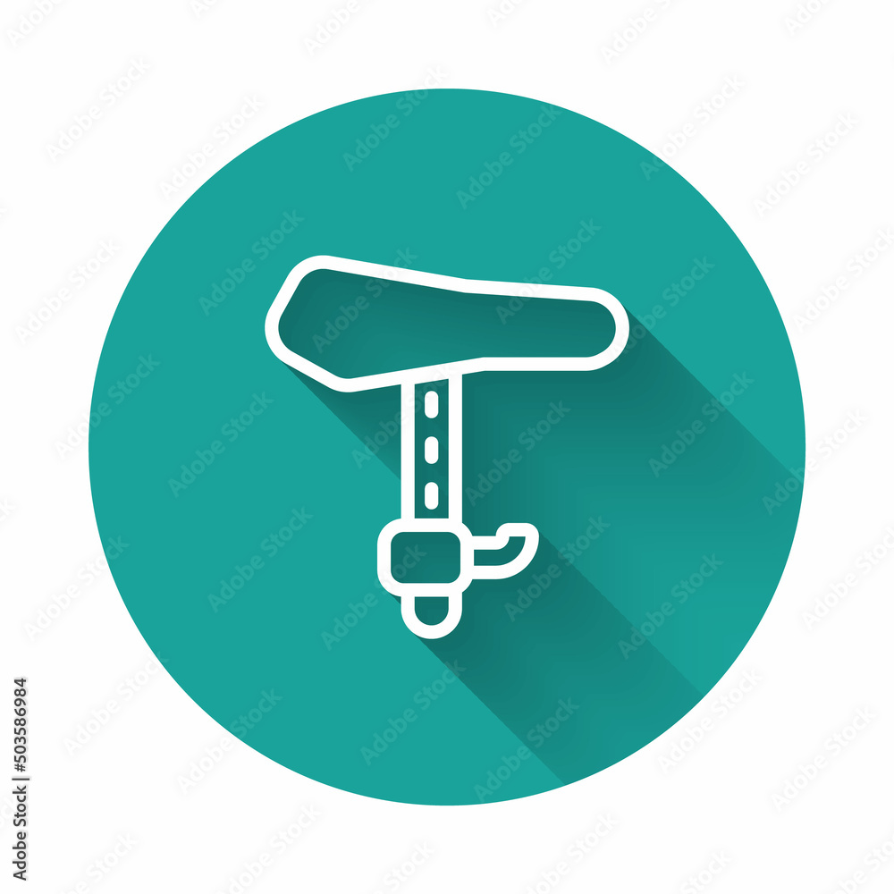 White line Bicycle seat icon isolated with long shadow. Bicycle saddle. Green circle button. Vector White line Bicycle seat icon isolated with long shadow. Bicycle saddle. Green circle button. Vector