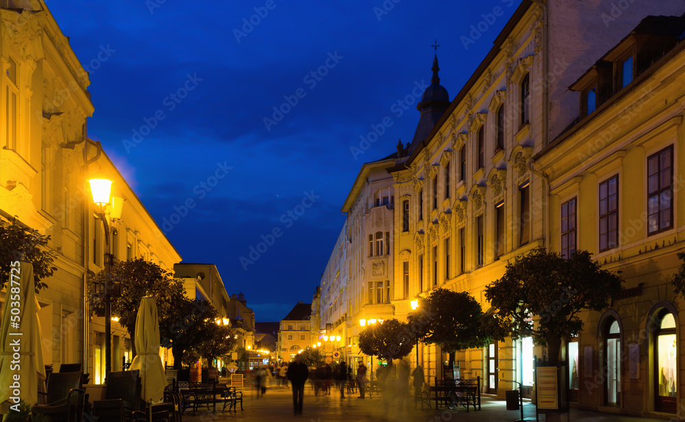 City landscape with low-rise buildings in Gyor, Hungary