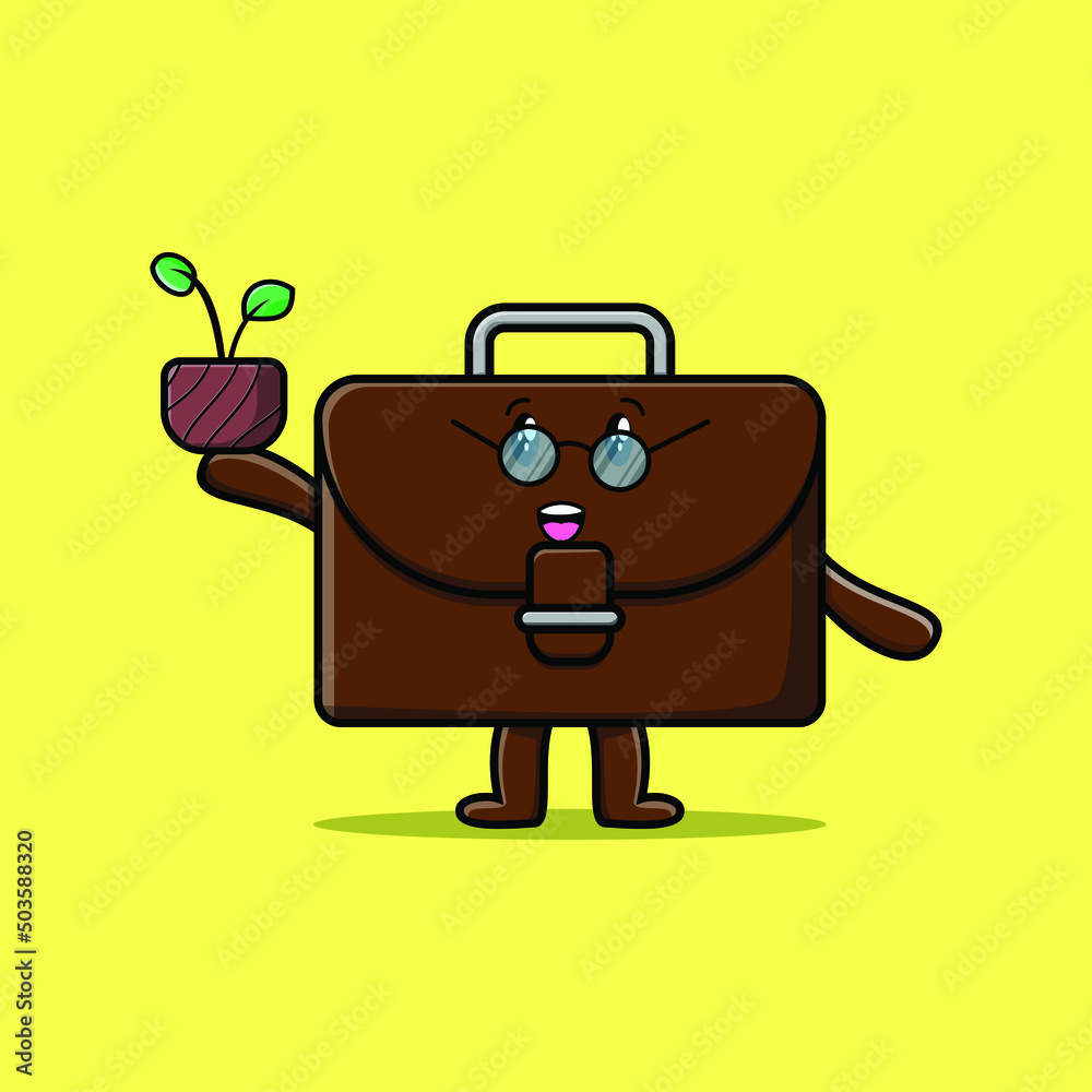 Cute cartoon suitcase holding plant in a pot 3d modern style design Cute cartoon suitcase holding plant in a pot 3d modern style design