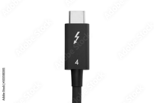 Thunderbolt 4 Cable Close Up Isolated on White Background