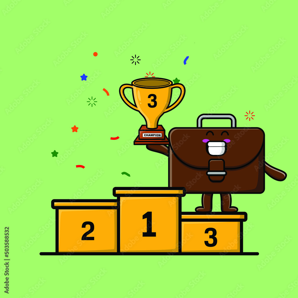 Cute cartoon suitcase as the third winner with happy expression in 3d modern style design Cute cartoon suitcase as the third winner with happy expression in 3d modern style design
