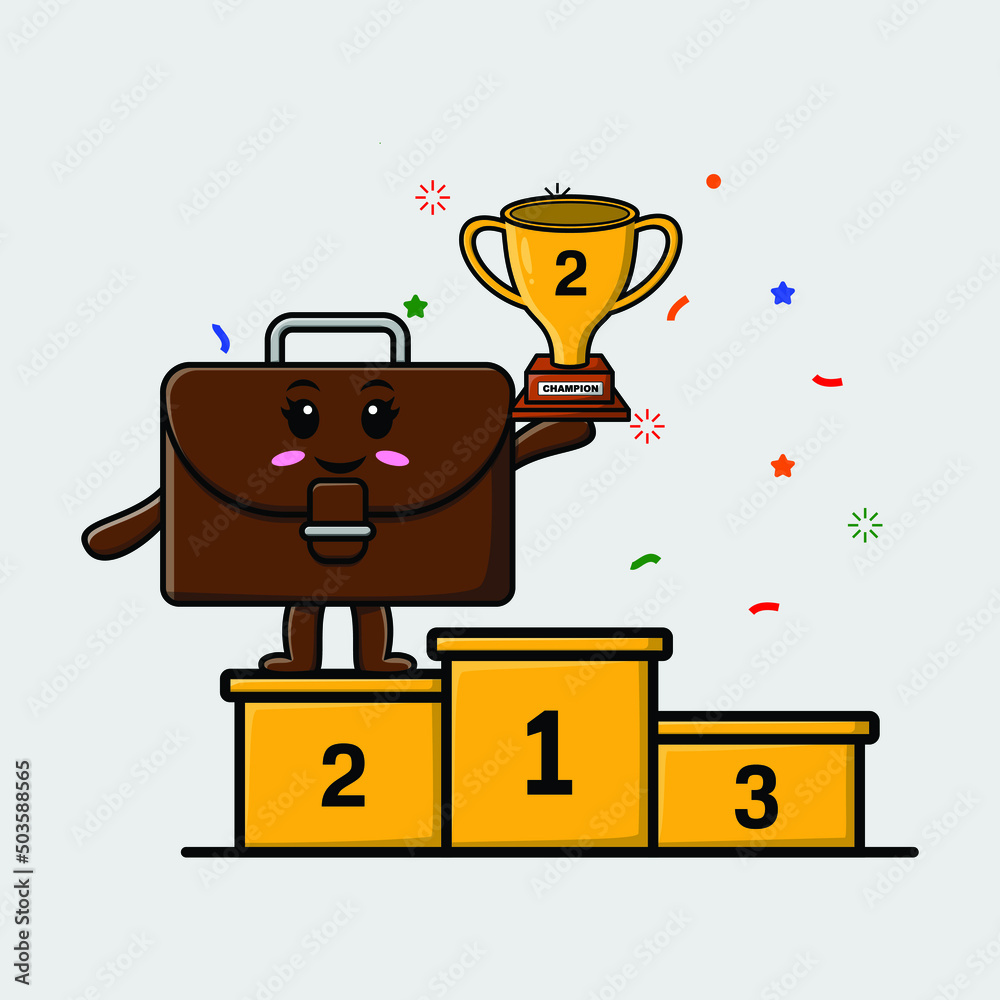 Cute cartoon suitcase as the second winner with happy expression in 3d modern style design Cute cartoon suitcase as the second winner with happy expression in 3d modern style design