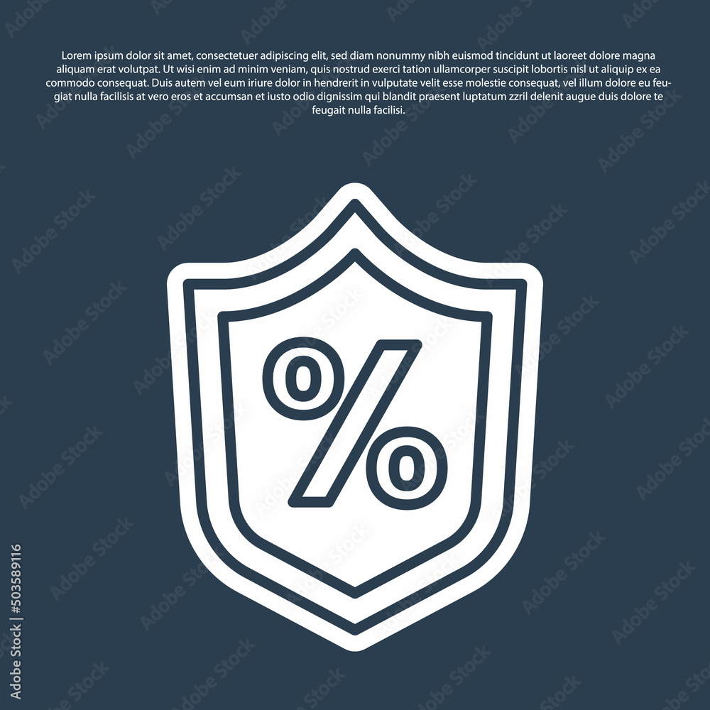 Blue line Loan percent icon isolated on blue background. Protection shield sign. Credit percentage symbol. Vector Blue line Loan percent icon isolated on blue background. Protection shield sign. Credit percentage symbol. Vector