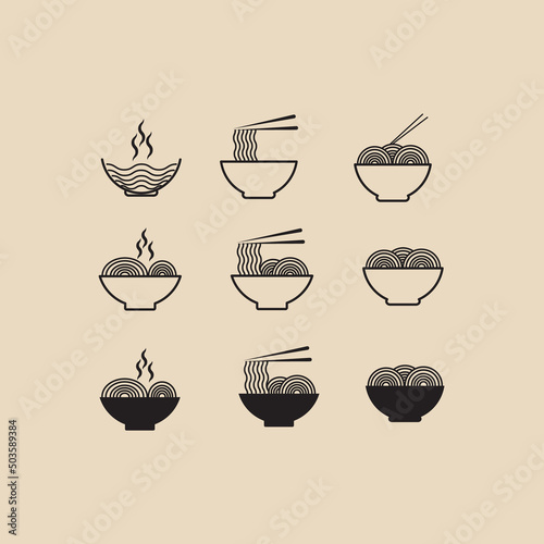 set ramen noodle linear logo, icon and symbol, with emblem vector illustration design