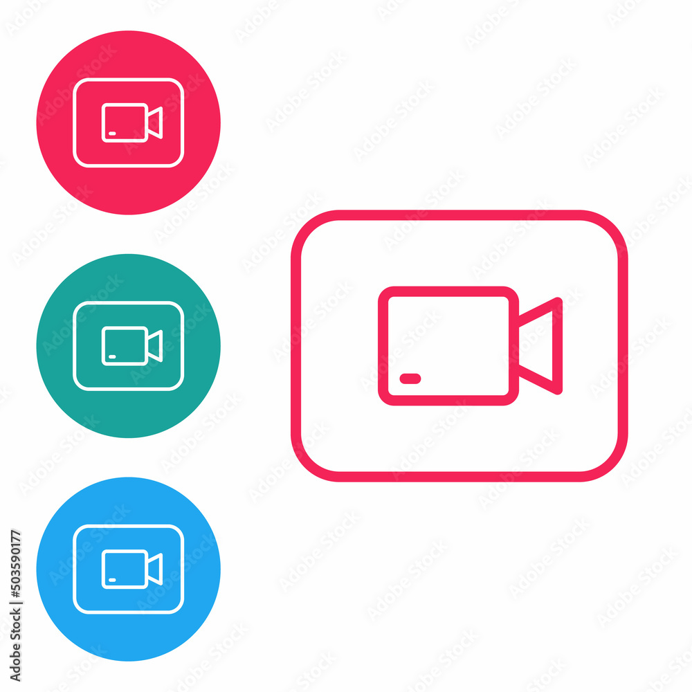 Red line Play video button icon isolated on white background. Film strip sign. Set icons in circle buttons. Vector Red line Play video button icon isolated on white background. Film strip sign. Set icons in circle buttons. Vector