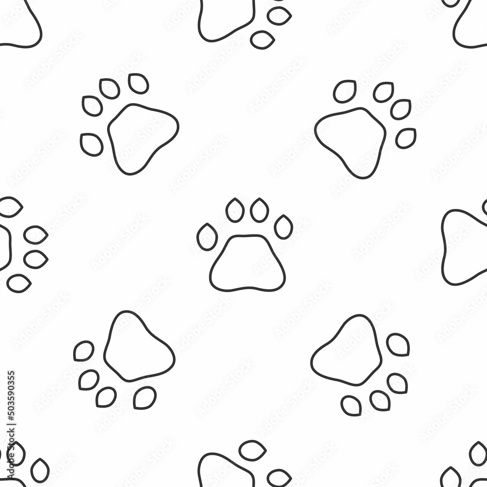 Grey line Bear paw footprint icon isolated seamless pattern on white background. Vector Grey line Bear paw footprint icon isolated seamless pattern on white background. Vector