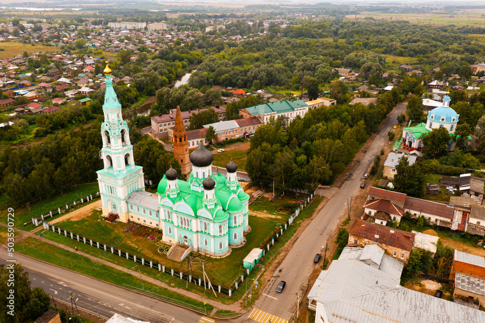 Aerial view of Life-Giving Trinity church. City Yaransk. Russia