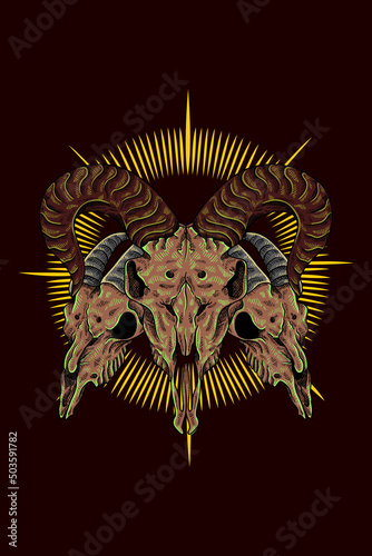 Three goat skulls vector illustration
