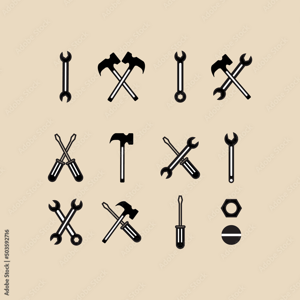 set mechanic tool linear logo, icon and symbol, with emblem vector illustration design set mechanic tool linear logo, icon and symbol, with emblem vector illustration design