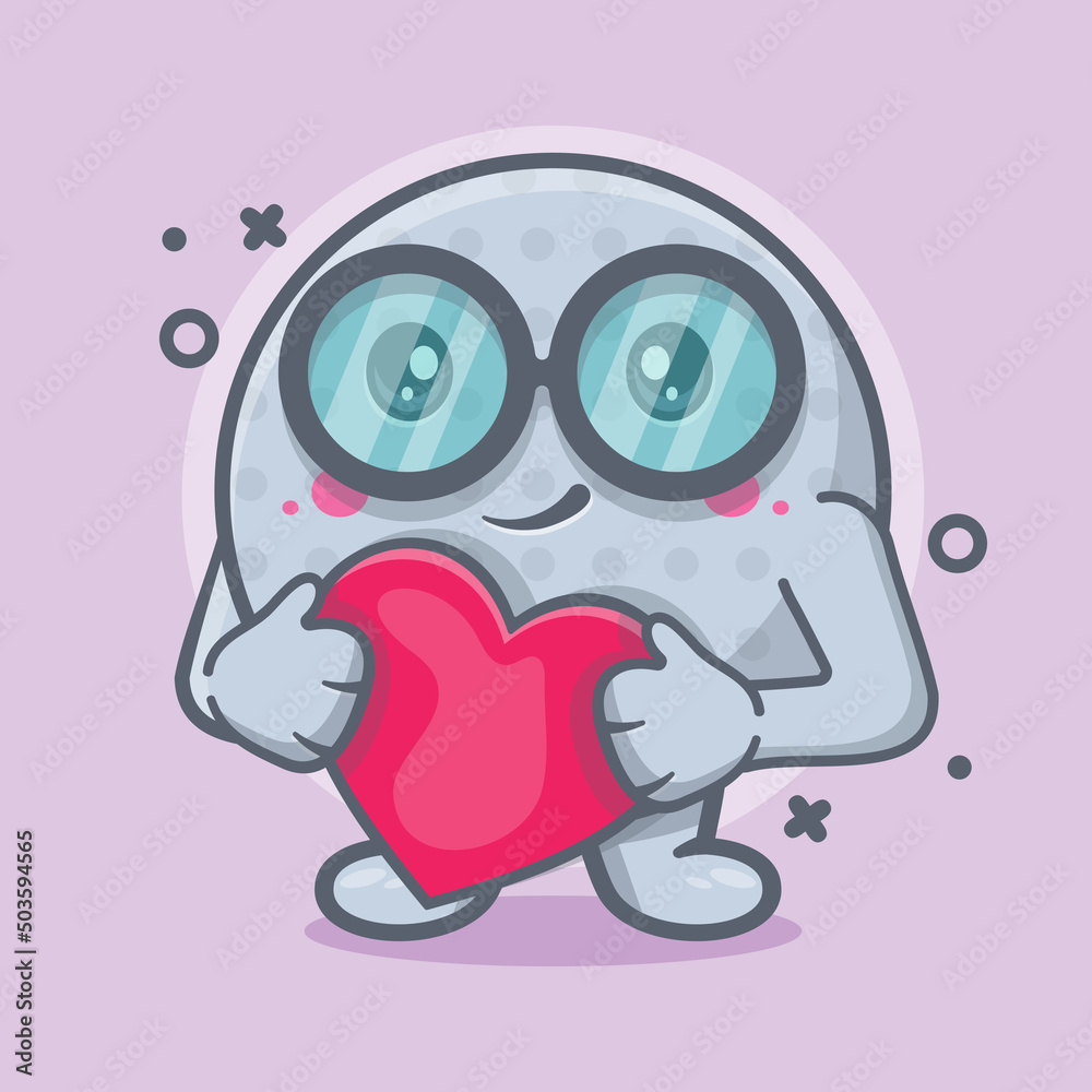 nerd golf ball character mascot with holding love sign heart isolated cartoon in flat style design nerd golf ball character mascot with holding love sign heart isolated cartoon in flat style design