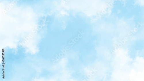 Abstract background of beautiful curly and sparse snowy white clouds like whitecaps over light bright blue sky in sunny spring clear day