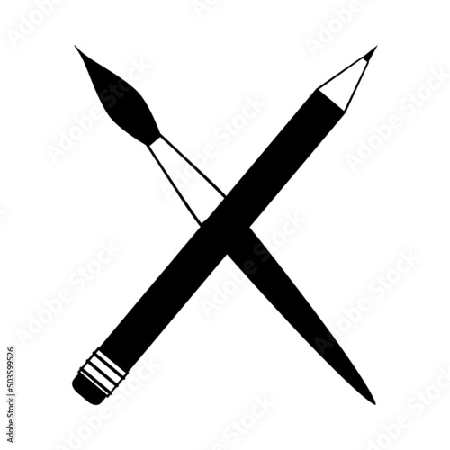 Vector illustration of crossed brush and pencil icon