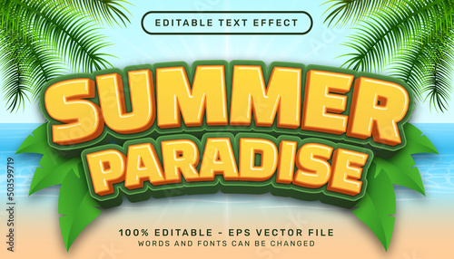 summer paradise 3d editable text effect and  sea landscape background
