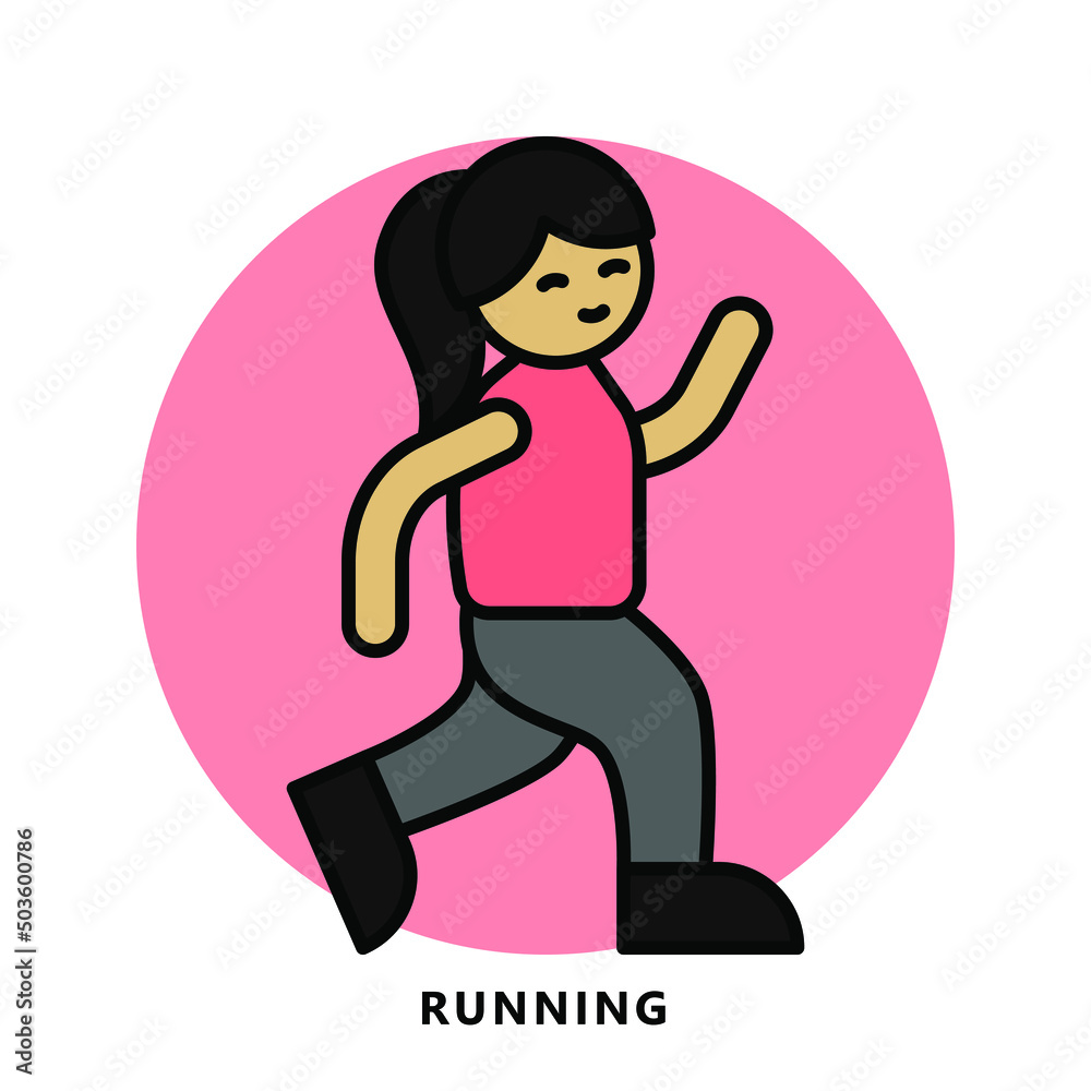 Woman Exercise Training Fitness Icon. Girl Running and Marathon Logo Woman Exercise Training Fitness Icon. Girl Running and Marathon Logo