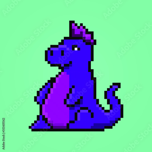 Pixel cute fat purple dino, adorable toy character