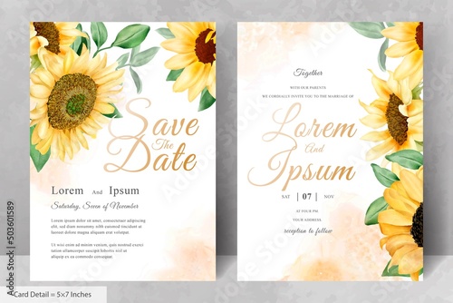 Wedding Invitation Card Set with Watercolor Sunflower