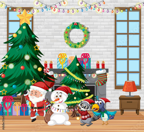 Christmas theme with Santa and snowman