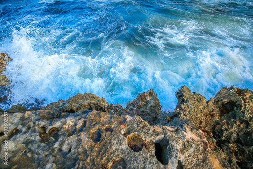 Waves with rocks Cozumel Mexico