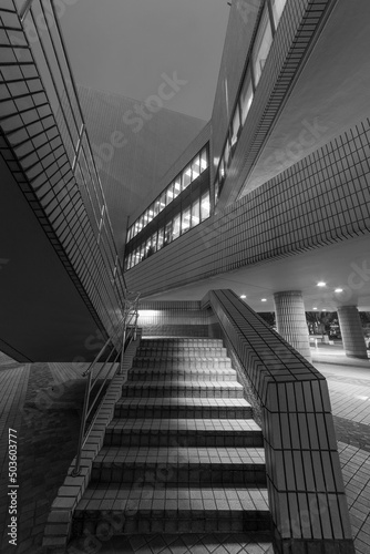 Staircase of modern architecture at night