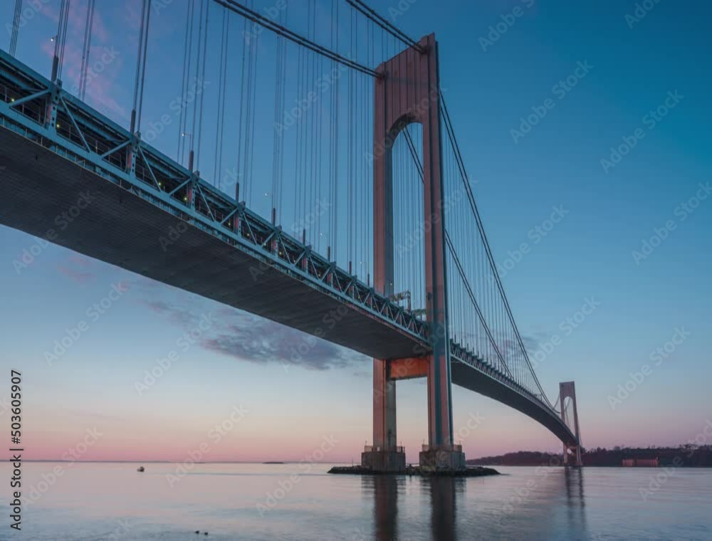 Verrazano -Narrow Bridge sunrise timelapse from Hudson River Verrazano -Narrow Bridge sunrise timelapse from Hudson River