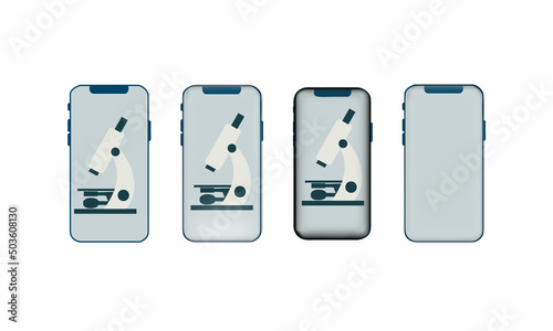 Microscope in a smartphone, as a symbol of the digitalization of medicine, vector, illustration.