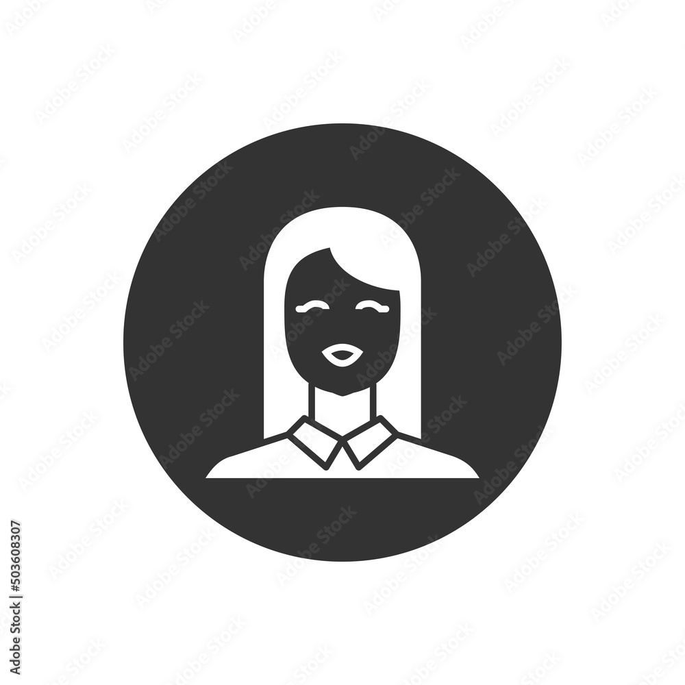 Female user avatar related glyph vector icon for web and mobile apps. Woman employee sign. Female user avatar related glyph vector icon for web and mobile apps. Woman employee sign.