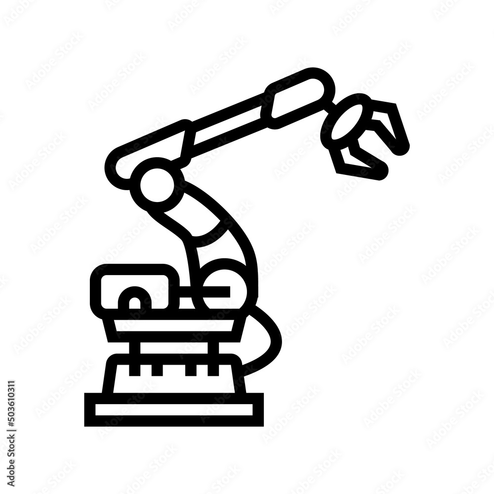 arm robot industry line icon vector. arm robot industry sign. isolated contour symbol black illustration arm robot industry line icon vector. arm robot industry sign. isolated contour symbol black illustration