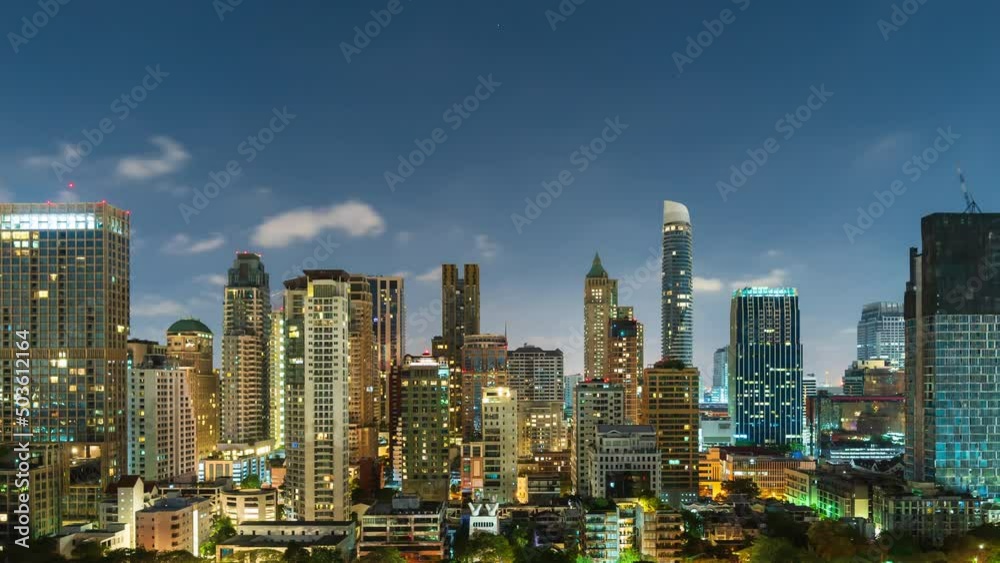 time lapse of high-rise buildings cityscape near Witthayu road at night in Bangkok city, Thailand time lapse of high-rise buildings cityscape near Witthayu road at night in Bangkok city, Thailand