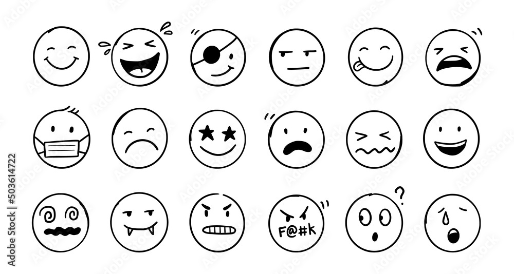 Laughing face doodle icon. Emoticon in hand drawn style isolated -  indivstock