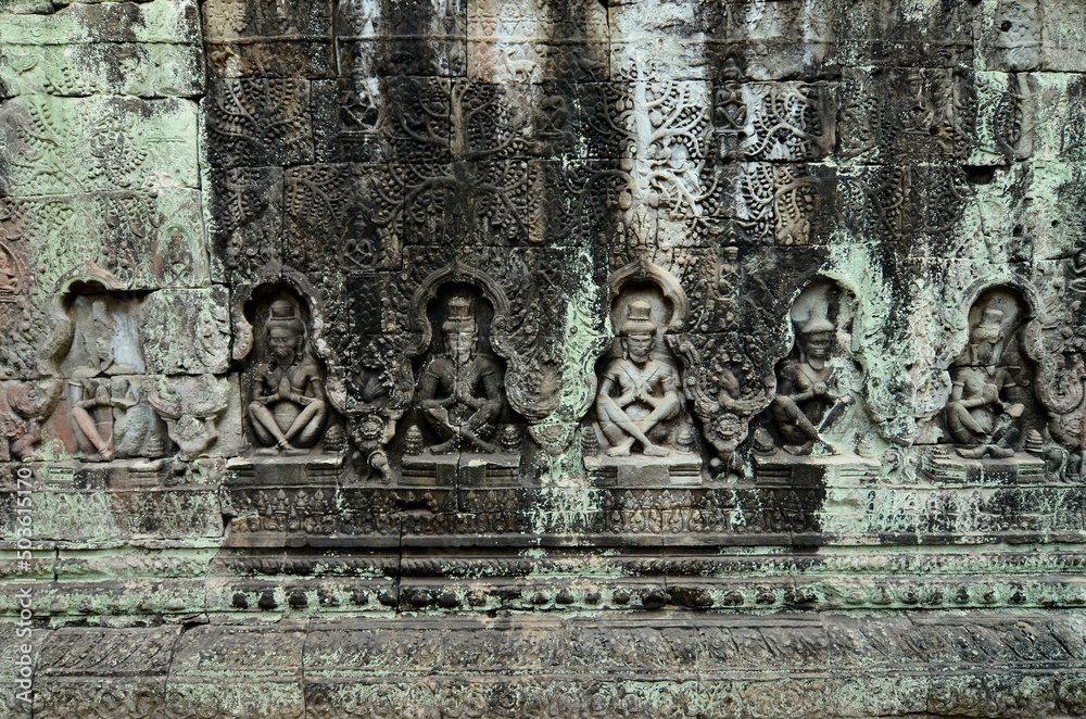 Bas-relief in temple of Preah Khan (Preah Khan Kompong svay), Angkor Wat complex, Cambodia, Siem Reap