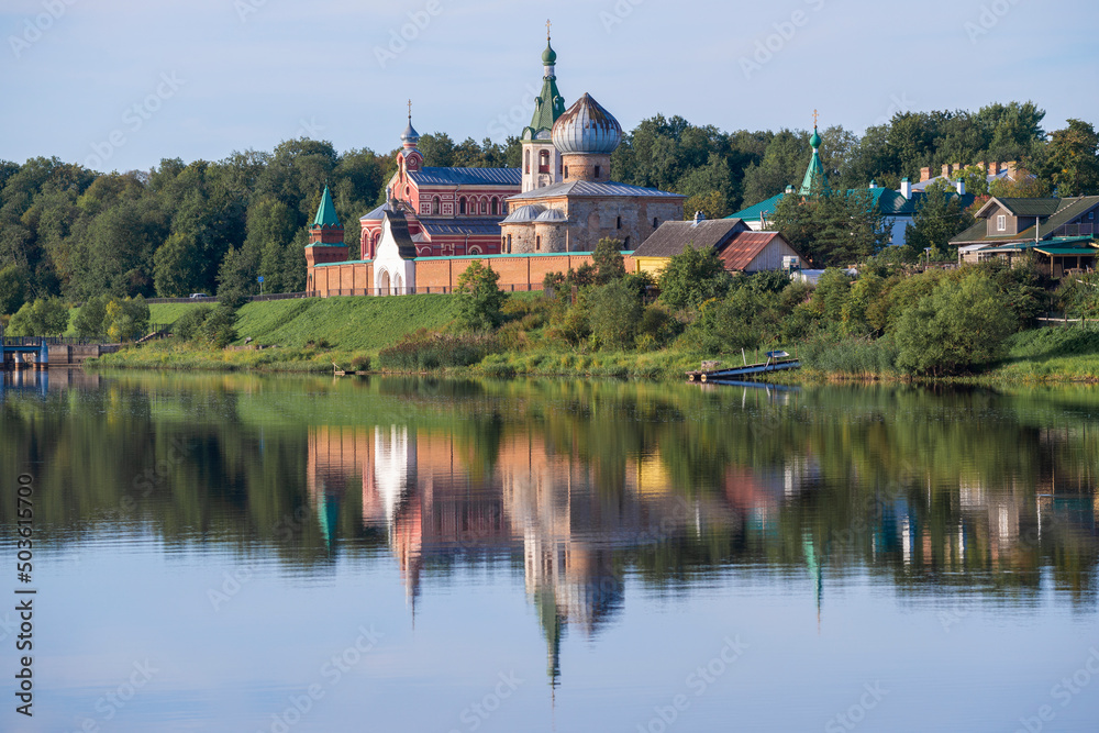 View of the ancient Staraya Lladoga St. Nicholas monastery on a August morning. Leningrad region, Russia View of the ancient Staraya Lladoga St. Nicholas monastery on a August morning. Leningrad region, Russia