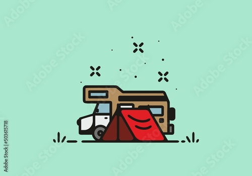 Simple camper van camping illustration