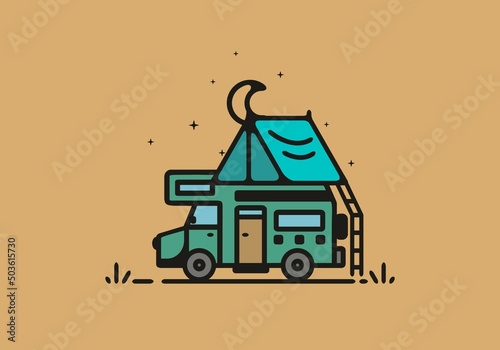Simple camper van camping illustration