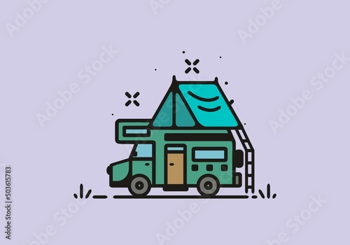 Simple camper van camping illustration
