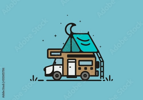 Simple camper van camping illustration