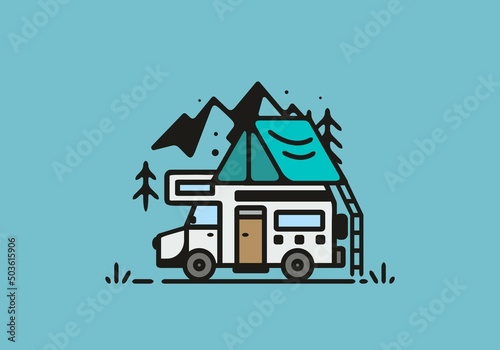 Simple camper van camping illustration