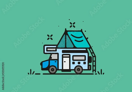 Simple camper van camping illustration