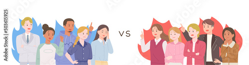 People are angry and arguing in blue and red. flat design style vector illustration.