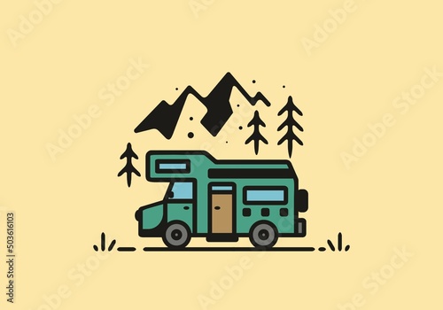 Simple camper van camping illustration