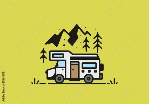 Simple camper van camping illustration