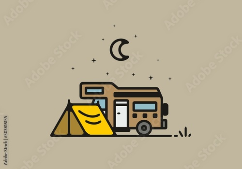 Simple camper van camping illustration