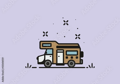 Simple camper van camping illustration