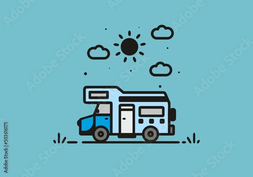 Simple camper van camping illustration