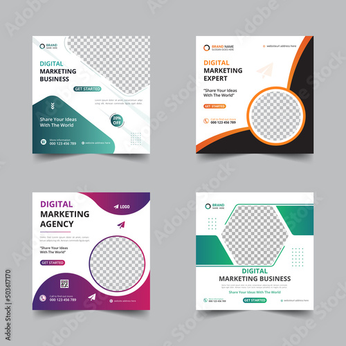 Professional digital marketing business social media post vector design template set bundle. Creative online advertising social media banner layout