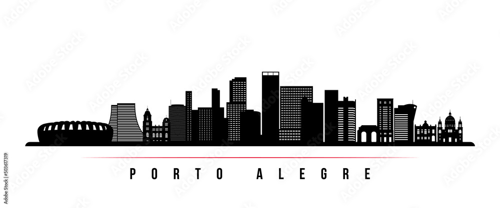 Porto Alegre skyline horizontal banner. Black and white silhouette of Porto Alegre, Brazil. Vector template for your design.