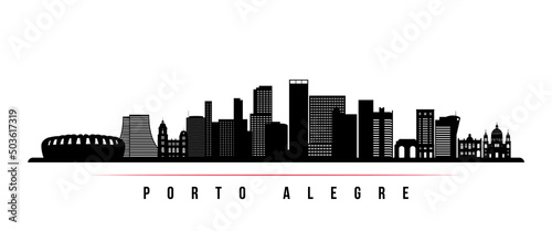 Porto Alegre skyline horizontal banner. Black and white silhouette of Porto Alegre, Brazil. Vector template for your design.